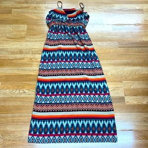 By & By Womens Size Small Spaghetti Strap Tribal Print Maxi Dress Elastic Waist
